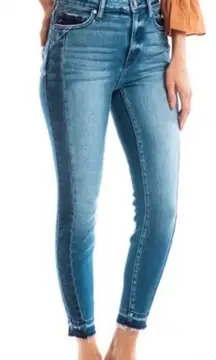 Kancan Ankle Skinny Jeans Stretch‎ Fading Distressing Raw Hem Side Panels