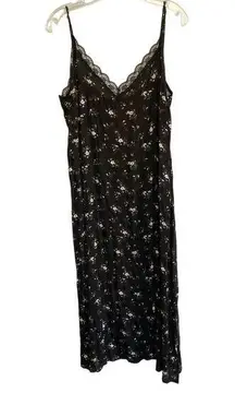 West Of Melrose Black Floral Camisole Slip Dress W/Lace SZ L NWT7/8