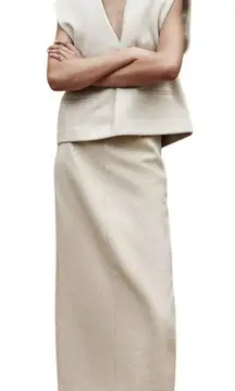 Zara rustic skirt and V-neck vest set in light sand nwot S