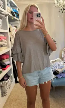 Elevated Ruffle Arm Grey Tshirt Top