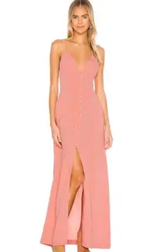 L'Academie Pink Button Front Linen Maxi Dress