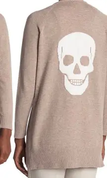 Sweet Romeo Skull Back Open‎ Long Sleeve Cardigan Sweater, Tan/White, Medium