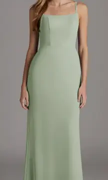 Azazie Tayla Floor Length Chiffon Sheath Dress Size A2 Eucalyptus Bridesmaid