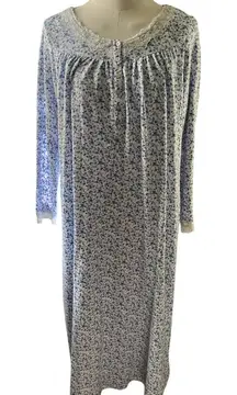 Eileen West Ladies Small‎ Blue Floral Polyester Blend Long Sleeves Cottage