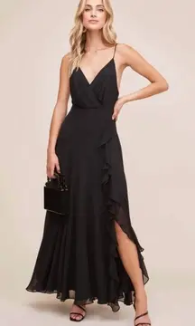 ASTR Holland Ruffle Maxi Dress Party Special Event Wedding Formal Black Size XS