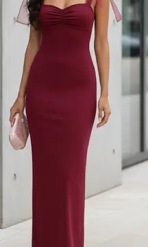 Lucy in the Sky Shoulder Ties Maxi Dress in Maroon