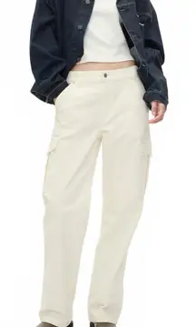 Gap Mid Rise Corduroy '90s Loose Cargo Pants Ivory Beige Frost NWT Size 31 Long