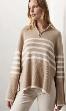 Rails Sweater Tessa 1/4 Zip Striped Rib Knit Wool Blend Cream Neutral Size M