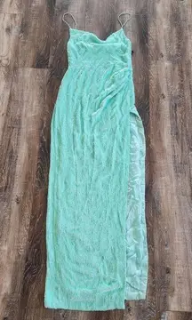 Retrofete Katya Dress in Aqua Size Large Maxi Sequins Cowl Neck Sleeveless