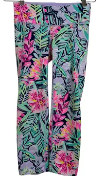 Lilly Pulitzer Luxletic Anika Weekend Leggings XS Green Pink Floral Yoga Crop