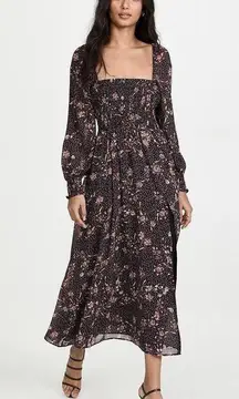 Anthropologie OPT  Classic Smocked Maxi Dress Purple Floral High Slit Midaxi S