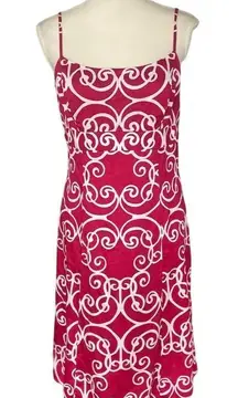 Ann Taylor Women's Raspberry Red Swirl Spaghetti Strap Cotton Midi Dress Size 8