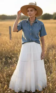 Petite Sophisticate Vintage 80s Studded Denim Structured Blouse Approx Size  S/M