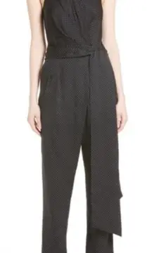 DVF Polka Dot Halter Straight Leg Jumpsuit Size 10 Silk‎ Blend
