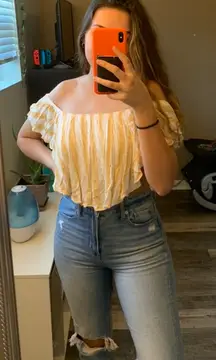 Striped Ruffle OTS Crop Top