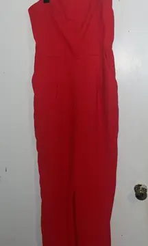 Red Strapless Jumpsuit