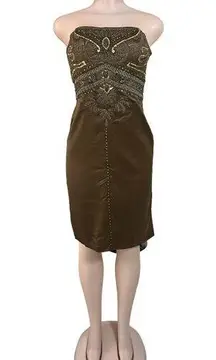 Sue Wong Nocturne Size 8 Dress Strapless Beaded‎ Cocktail Taupe  Embroidered