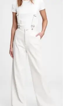 GAP Wide Leg Suspender Jeans White Denim Pants with Suspenders Size 31 | 12 Long