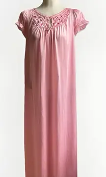 Vintage 60s Movie Star Nightgown Long Short Sleeve Bow Pink Keyhole Small Medium