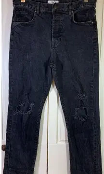 We The Free People‎ Distressed Black Jeans 30 Button Fly Denim Actual 34x29.5