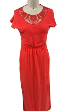 Lands End Cotton Blend Maxi Dress Red/Orange Sz M Summer Chic