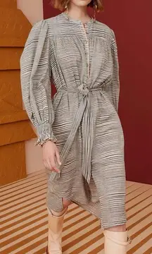 Ulla Johnson Fiora Cotton Long Sleeve Stripe Dress in Neutral Size‎ 12