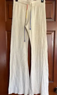 Michael Lauren French Terry flare lounge pants cream with rai ow tie at waist XS