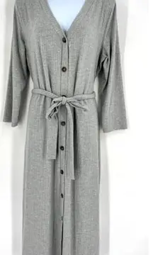 Good Luck Gem Women's Ribbed Button Front Tie Waist Maxi Dress Gray Size‎ XL