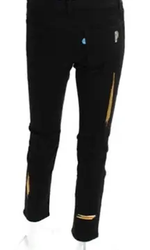 PERI.A Black Gold Digger Embroidered Stretch Denim Jeans Women Sz. 25