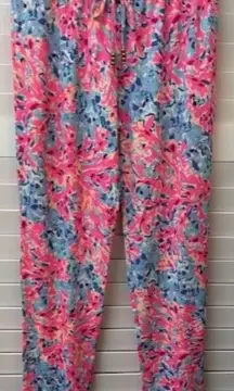 Lilly Pulitzer Womens Colorful Floral Print Elastic Waist Pants M