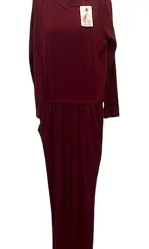 NWT Pretty Garden size small long sleeve elastic waist pockets burgundy jumpsuit