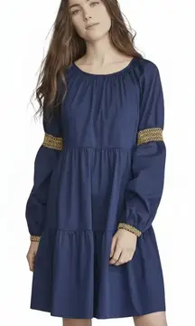 ELIZABETH AND JAMES Navy Blue Tiered Midi Dress Long Sleeve Boho Chic Size XS