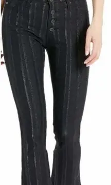 AG High Rise Striped Slim Flare Crop The Jodi Button Up Pants Black Women's 29