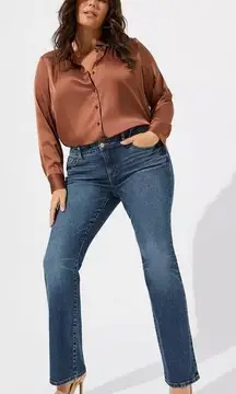 Torrid Madison Satin Button-Up Long Sleeve Shirt in Rootbeer Size 3X NEW