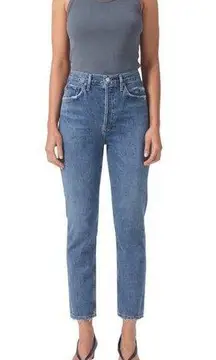 Riley High Rise Straight Crop Denim Jeans Button Fly In Frequency 27