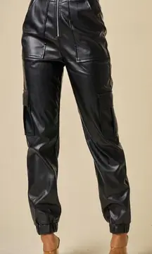 Blue Blush Women’s M High Waist Vegan Leather‎ Jogger Pants Black Party Baddie