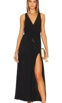 L*Space Emma Cover Up Dress in Black Maxi Slits Deep V Neck Women’s Size XS