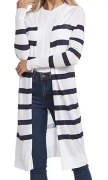 Mud Pie NWT Striped Beau Duster Cardigan WHITE NAVY Size M/L
