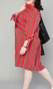 Eloquii Plus Striped Long Tie Cuff Sleeve Stripe Dress Red Black Size 22