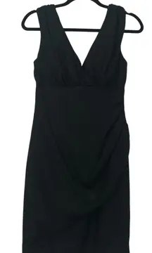 Vintage Little Black Dress Deep V Neck Leslie Fay Womens 8 Sleeveless Cocktail