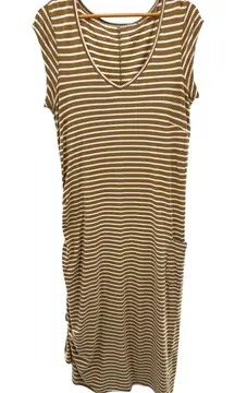 Toad & Co Samba Muse Striped Midi Dress Brown White Organic Cotton M Pockets