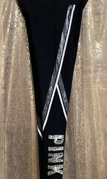 PINK Victorias Secret RARE black/silver sequin bling yoga pants, size XS, EUC