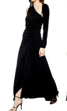Topshop Black One Arm Ruched Formal Dressy Maxi Dress Women Sz 8