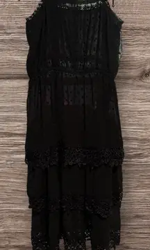 POL Medium Black Lace Trim Tiered‎ Dress- Size Medium