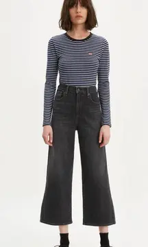Levi’s Mile High Cropped Wide-Leg Jeans 29 Grey Wash Black Denim Street