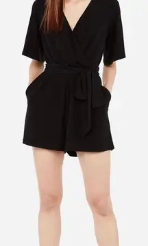 ✨express flutter sleeve black button down belted romper✨