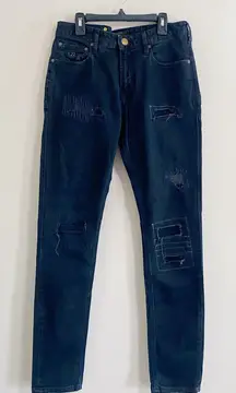 Scotch & Soda Dark Wash Patchwork Distressed Skinny Jeans