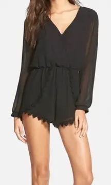 ASTR Long Sleeve Black Romper with Lace Trim