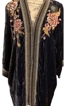 Johnny Was Quito Velvet Kimono 🦚 Peacock Embroidery Jacket NWT (oversize…