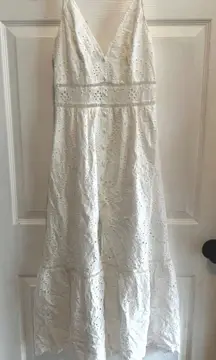 Simplee White Eyelet Embroidered Midi Dress Sleeveless Summer Sundress Casual